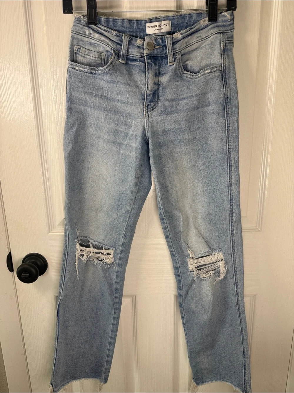 Flying Monkey Light Blue Straight Leg Distressed Jeans Size 4